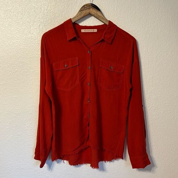 XCVI Wearables Raw Hem Button Down Shirt Small - Picture 1 of 6